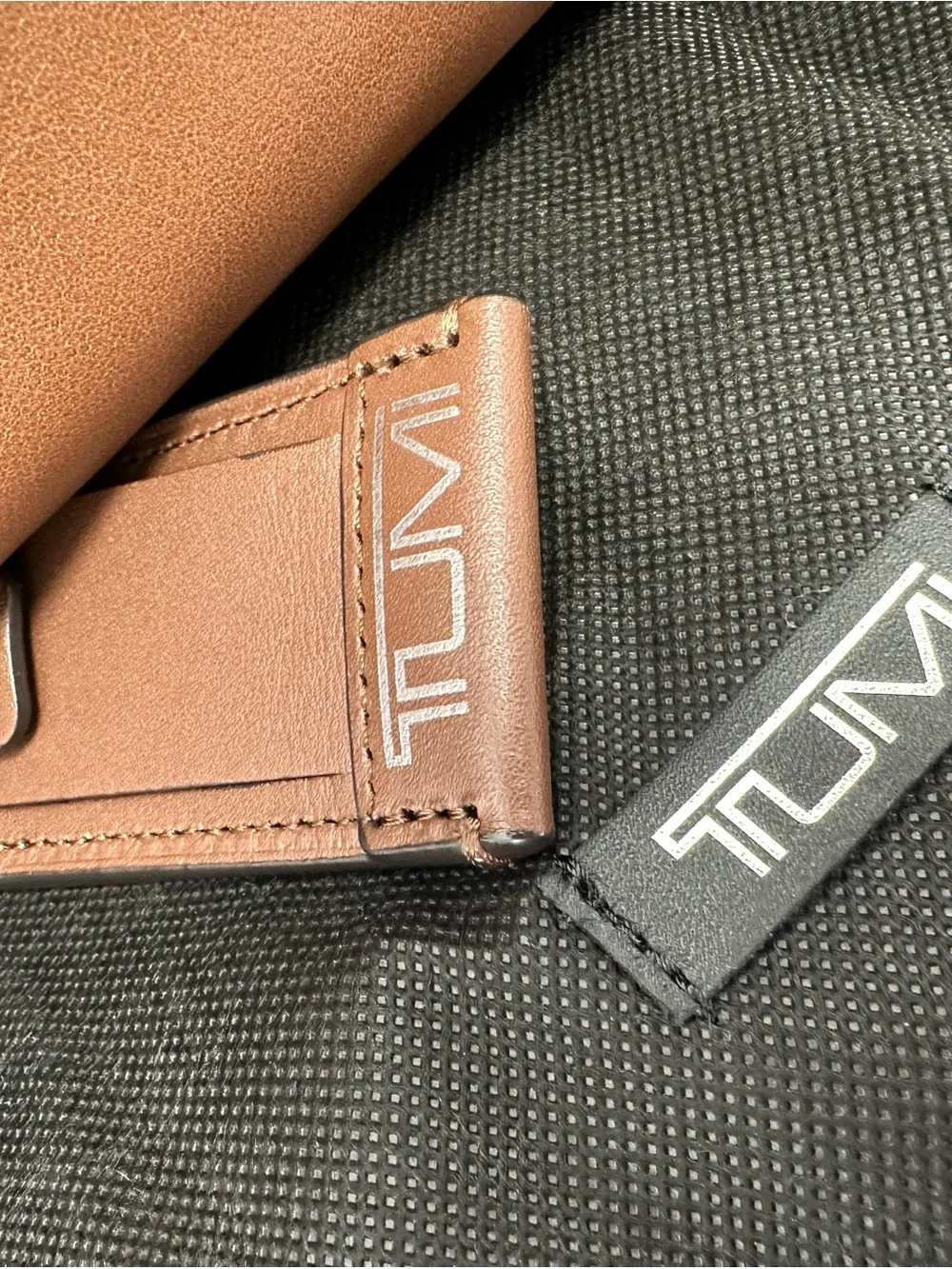 Tumi Brown Leather Belt Bag with Black Strap